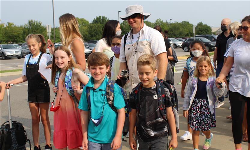 Students walk to school